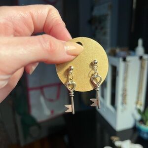 Silver Heart Key Drop Earrings - Elegant Women's Jewelry